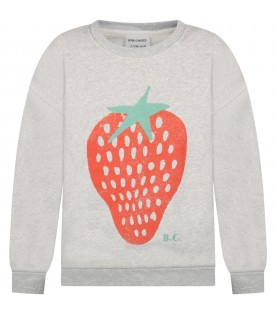 Gray sweatshirt for girl with red strawberry