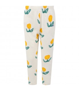 Ivory sweatpants for girl with yellow flowers
