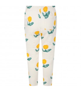 Ivory sweatpants for girl with yellow flowers