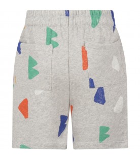 Gray shorts for kids with colorful logo