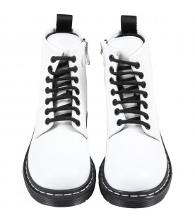 White boots for girl with black logo