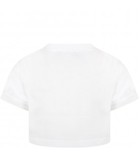 T-shirt bianca per bambina con logo di strass