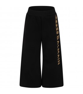Black pants for girl with studded logo