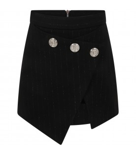 Black skirt for girl with loged buttons