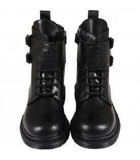 Black boots for girl with logo