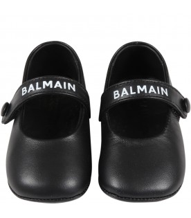 Black ballet-flats for baby girl with logo