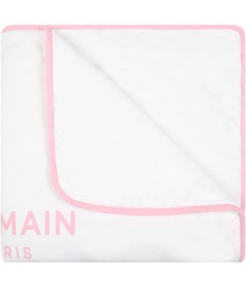 Coperta bianca per neonata con logo rosa