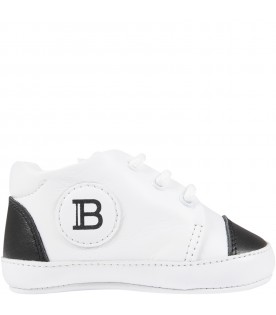 White shoes for baby kids with black logo