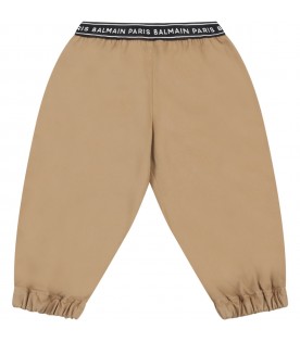 Beige trouser for baby boy with logos