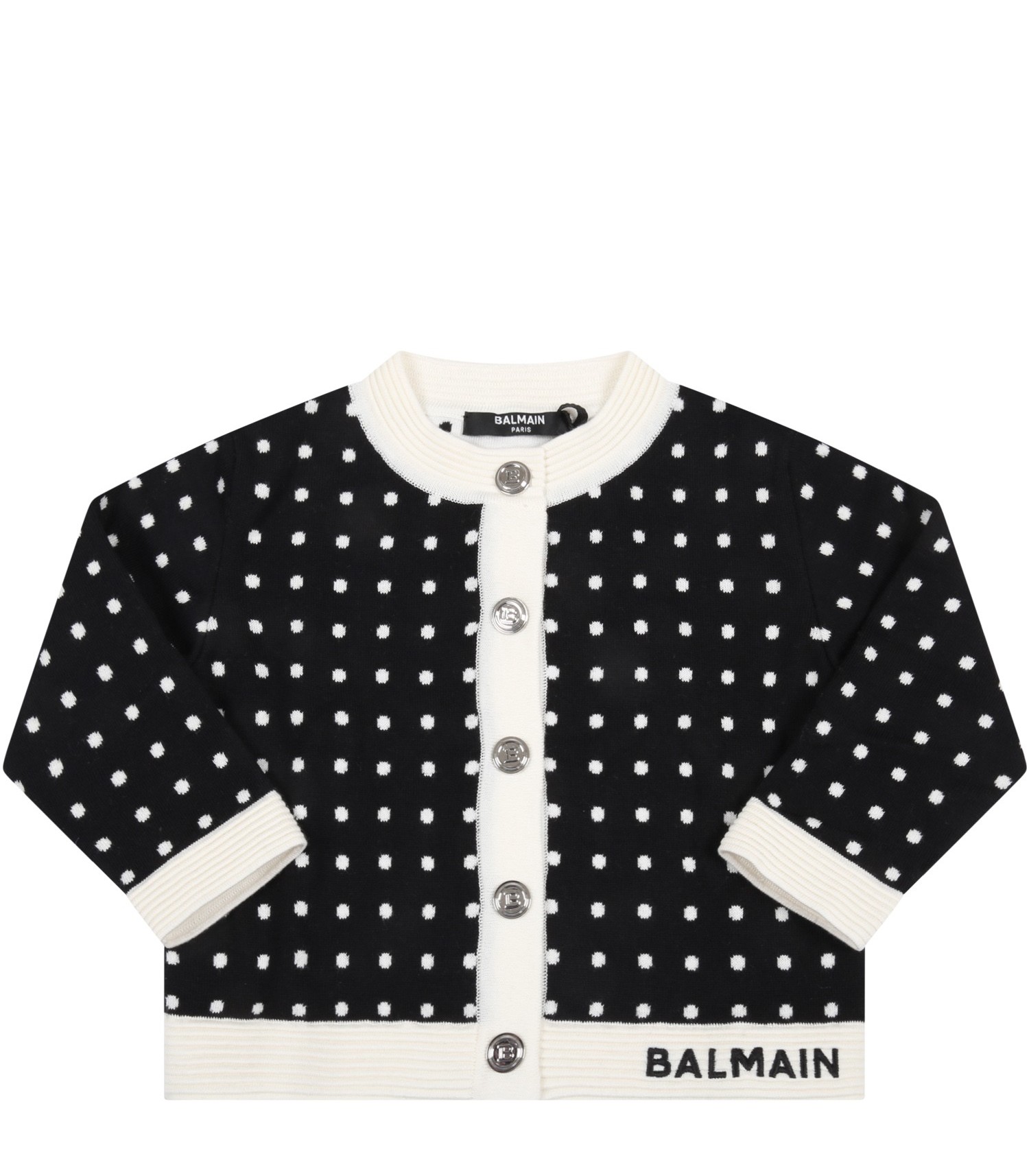 Balmain Kids Black cardigan for baby kids with polka-dots