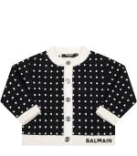 Balmain Kids Black cardigan for baby kids with polka-dots