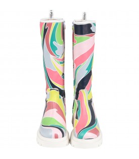 Multicolor boots for girl with iconic print