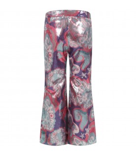 Multicolor trousers for girl with sequins