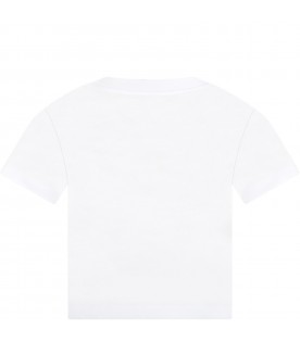 T-shirt bianca corta per bambina con logo Chantecler