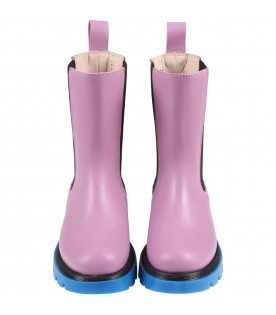 Purple boots for girl with light blue sole