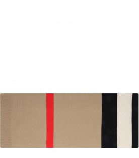 Beige scarf for kids with iconic stripes
