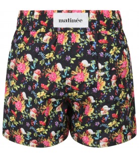 Black swimsuit for boy with flowers
