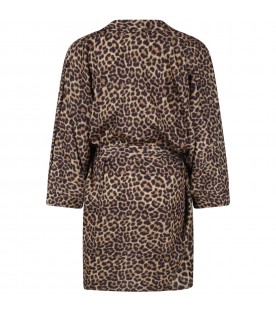 Beige cover-up for girl with animalier print