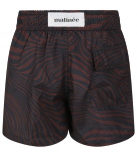 Brown swimsuit for boy with zebra print