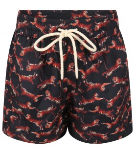 Black swimsuit for boy with tigers