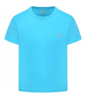 T-shirt celeste per bambino con iconico cavallino arancione