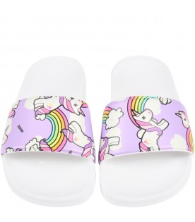 White sandals for girl with unicorns and rainbows