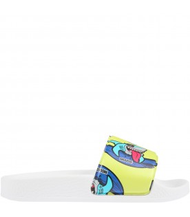 White sandals for boy with sharks and logo