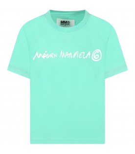 Teal-green t-shirt for kids with logo