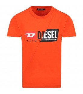 Orange t-shirt for boy with logo