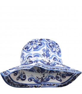 White cloche for girl with majolica print
