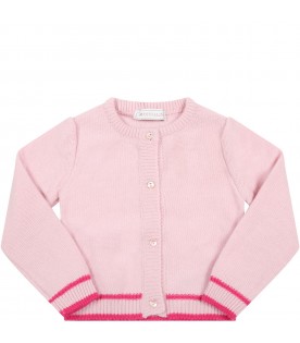 Pink cardigan for baby girl with logo