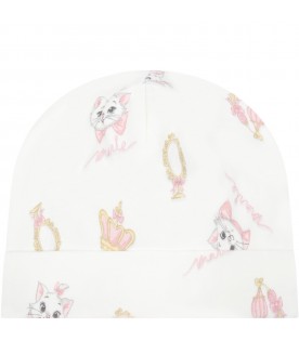 Ivory hat for baby girl with prints