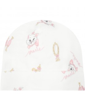 Ivory hat for baby girl with prints