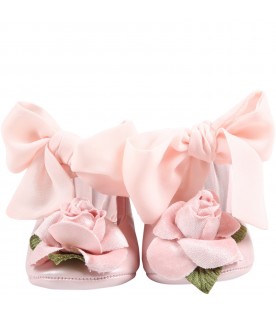 Ballerine rosa per neonata con fiore