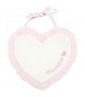 White bib for baby girl with logo