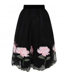 Black skirt for girl with roses