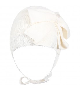 Ivory hat for baby girl with bow
