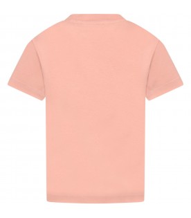 T-shirt rosa per bambina con orso e logo bianco