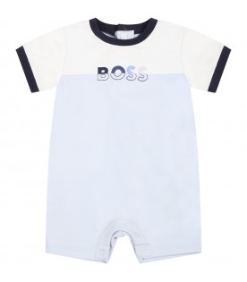 Light blue romper for baby boy with logo