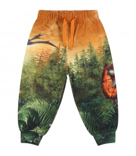 Multicolor sweatpants for babykids with dinosaur print