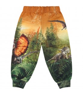 Multicolor sweatpants for babykids with dinosaur print