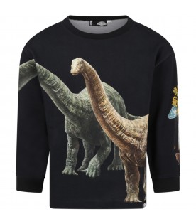 Black T-shirt for kids with dinosaurs