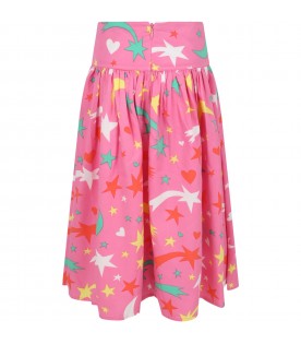 Fucshia skirt for girl with colorful stars, moon and hearts