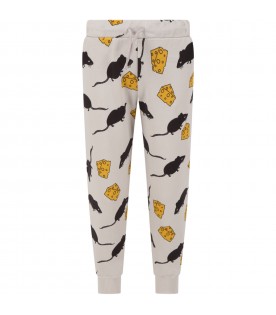 Ivory sweatpants for kids with Mouse print