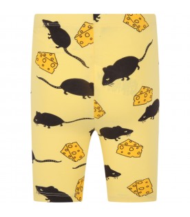 Yellow biker-shorts for kids with Mouse print