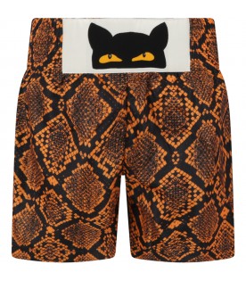 Multicolor shorts for boy with black cat