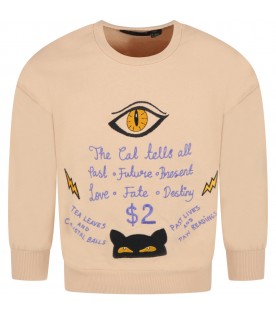 Beige sweatshirt for kids with Cat Tells All print
