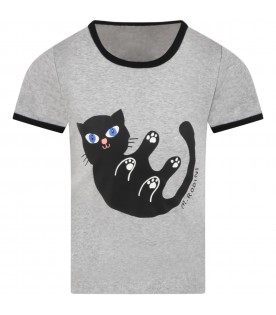 Gray T-shirt for kids with black cat