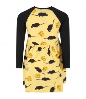 Yellow dress for girl with Mouse print