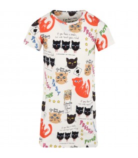 Ivory dress for babygirl with Clairvoyant Cats print